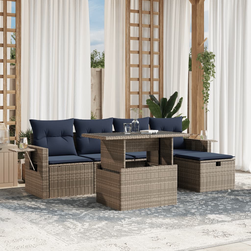 Conjunto de sofá de jardim com 6 peças e almofadas em rattan sintético cinza