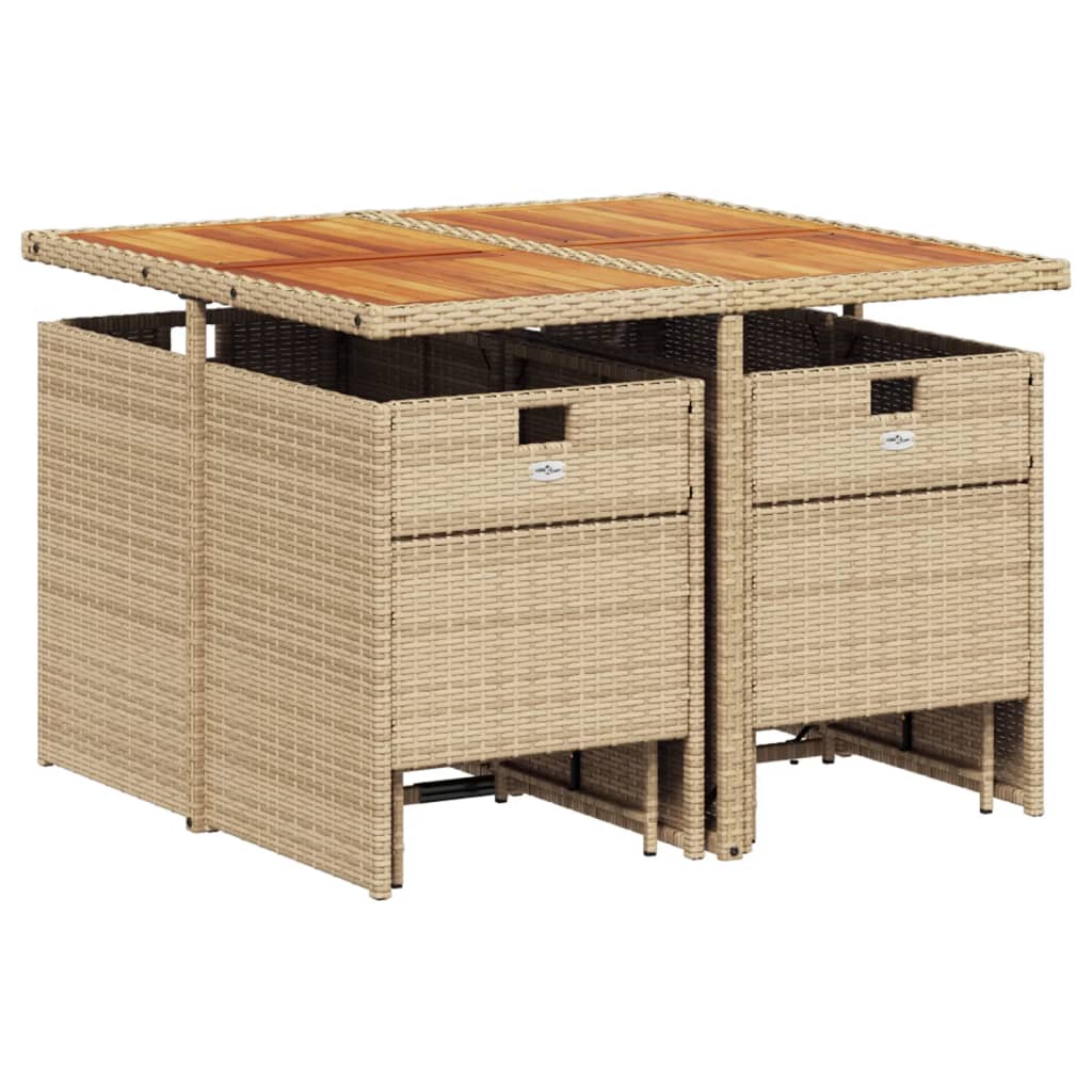 9 Pcs conjunto de jantar p/ jardim com almofadões vime PE bege