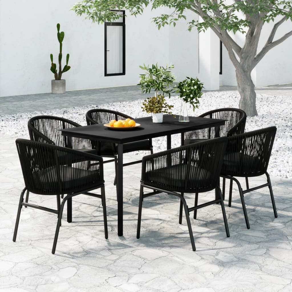 7 Pcs conjunto de jantar para jardim preto