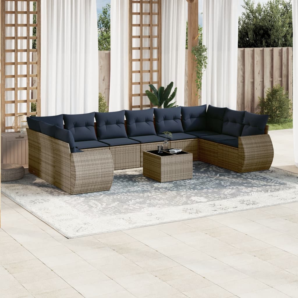 Conjunto de sofá de jardim com 11 peças e almofadas em rattan sintético cinza