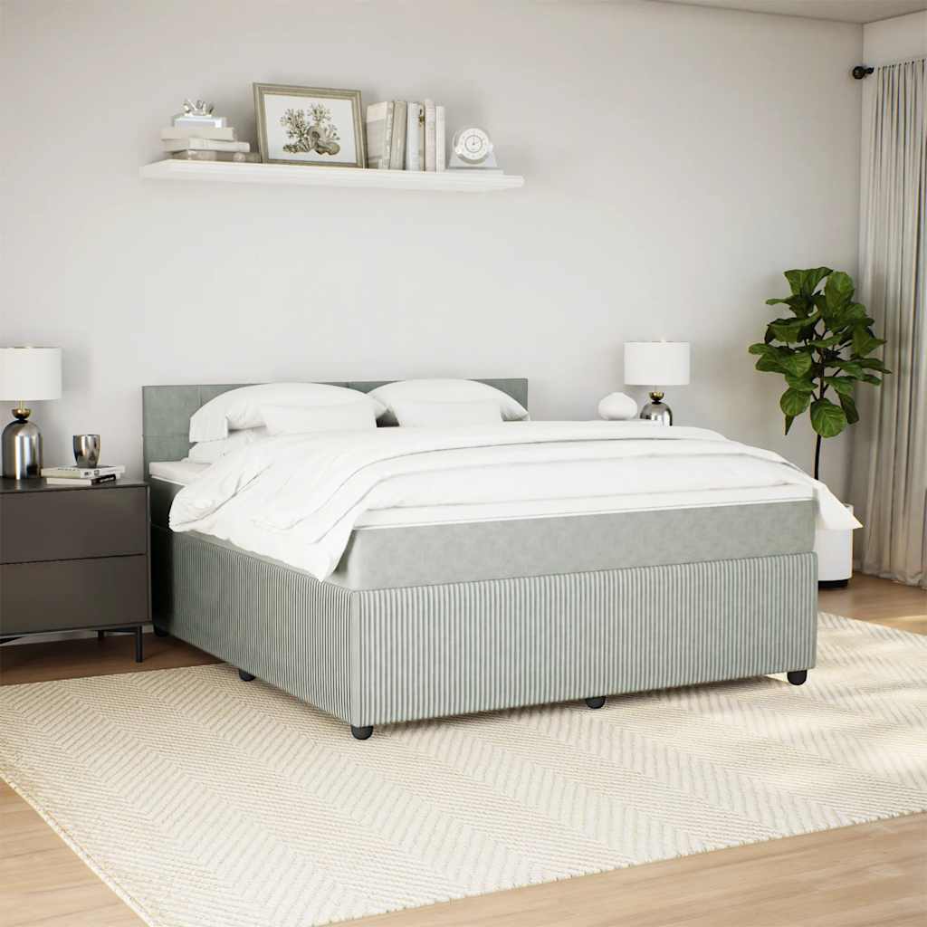 Cama com molas/colchão 180x200 cm veludo cinzento-claro