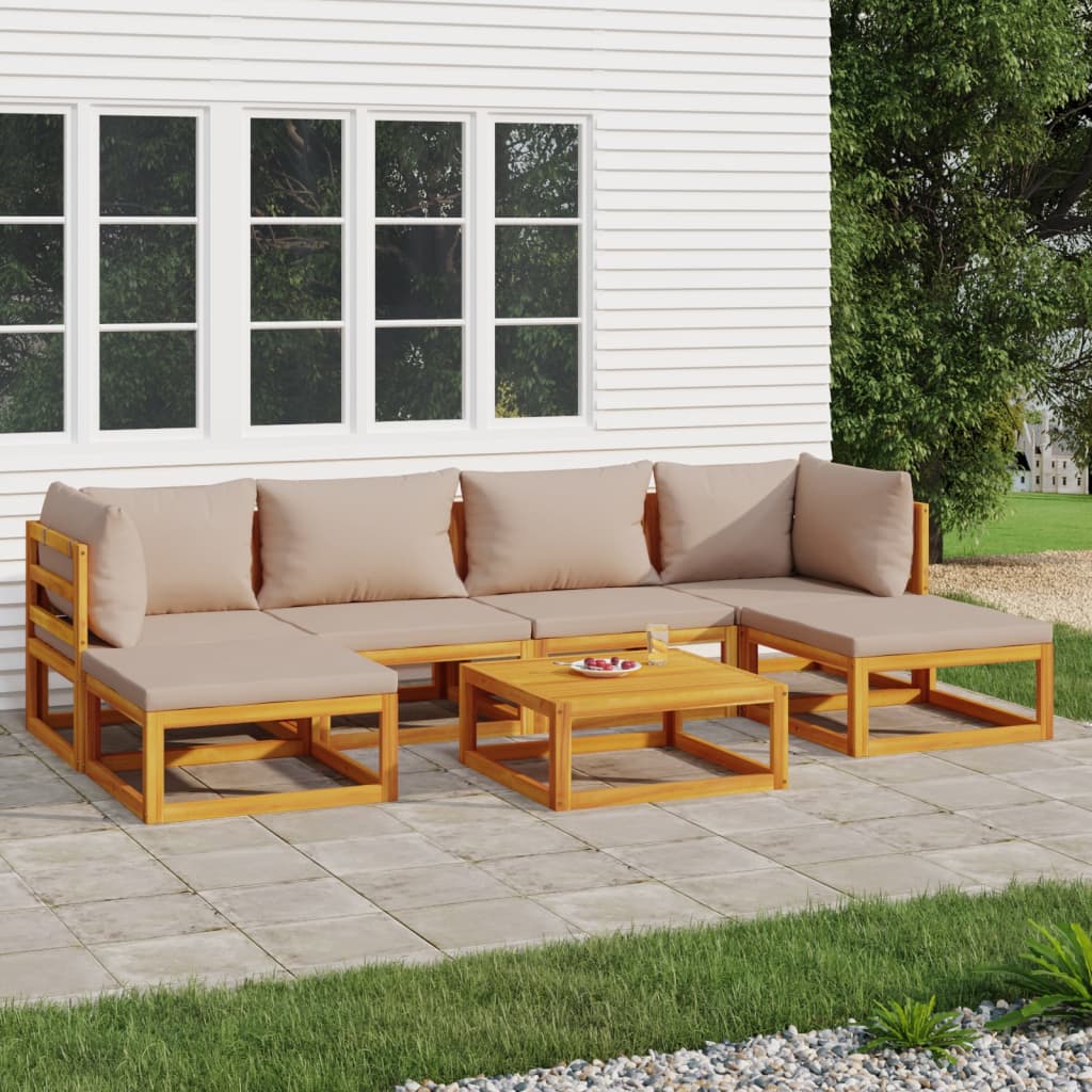 7Pcs conj. lounge jardim madeira c/almofadões cinza-acastanhado