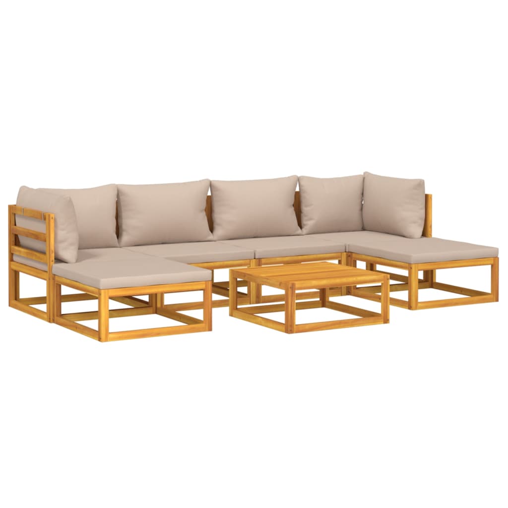 7Pcs conj. lounge jardim madeira c/almofadões cinza-acastanhado
