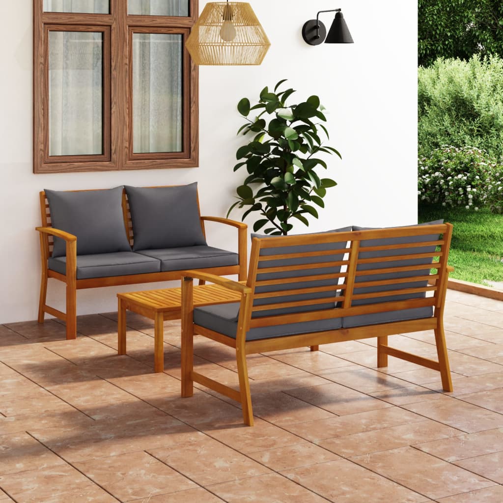 3 Pcs conjunto de lounge de jardim com almofadões acácia maciça