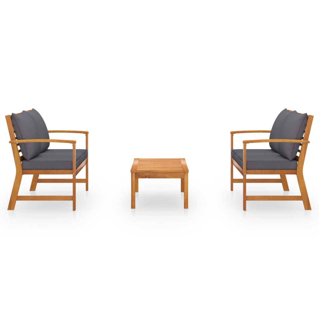 3 Pcs conjunto de lounge de jardim com almofadões acácia maciça
