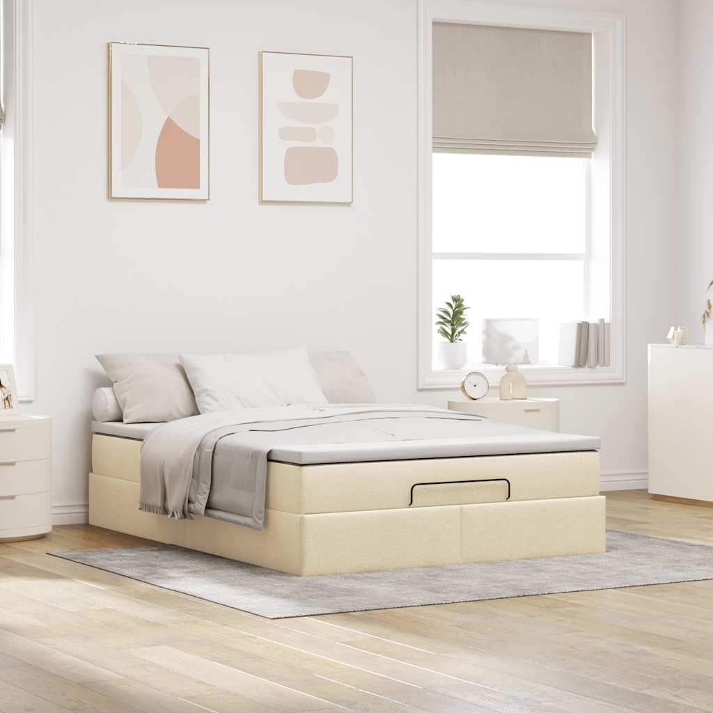 Estrutura de cama otomana com creme de colchão 140x190cm tecido