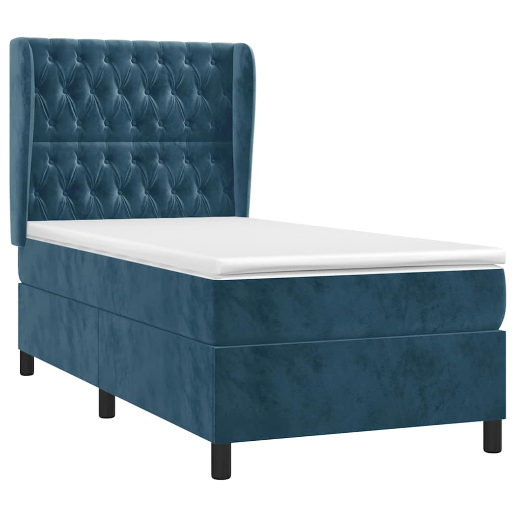 Cama com molas/colchão 80x200 cm veludo azul-escuro