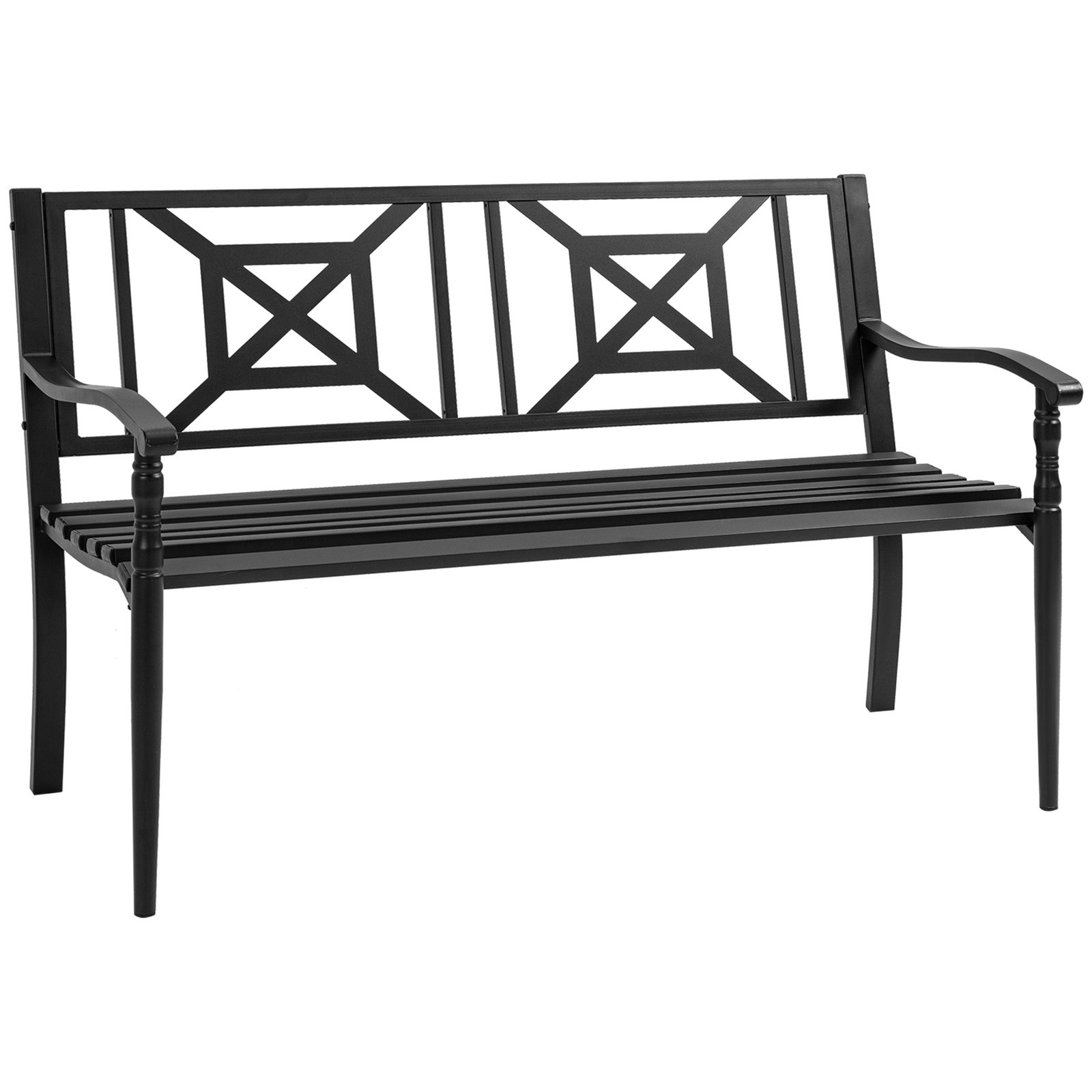 Banco de Jardim de 2 Lugares Banco de Exterior de Aço com Apoio para os Braços e Encosto Decorativo para Terraço Varanda Pátio C