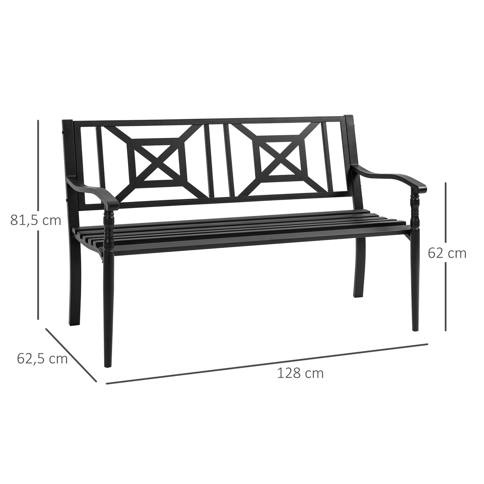 Banco de Jardim de 2 Lugares Banco de Exterior de Aço com Apoio para os Braços e Encosto Decorativo para Terraço Varanda Pátio C