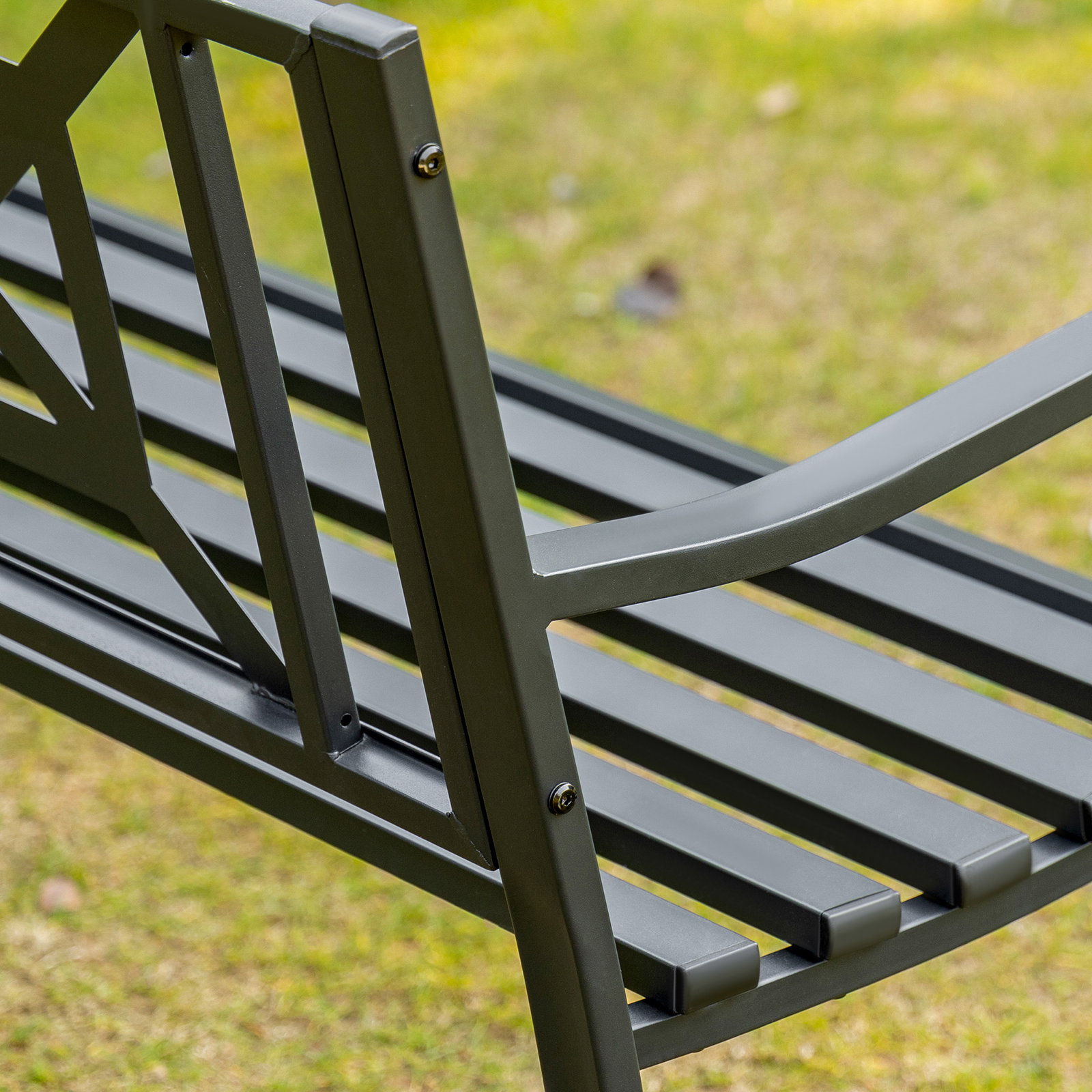 Banco de Jardim de 2 Lugares Banco de Exterior de Aço com Apoio para os Braços e Encosto Decorativo para Terraço Varanda Pátio C