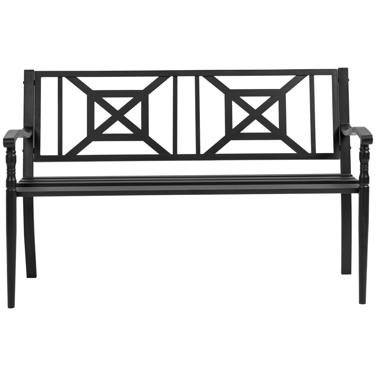 Banco de Jardim de 2 Lugares Banco de Exterior de Aço com Apoio para os Braços e Encosto Decorativo para Terraço Varanda Pátio C