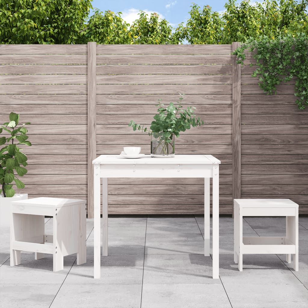 3 Pcs conj. bistrô para jardim madeira de pinho maciça branco