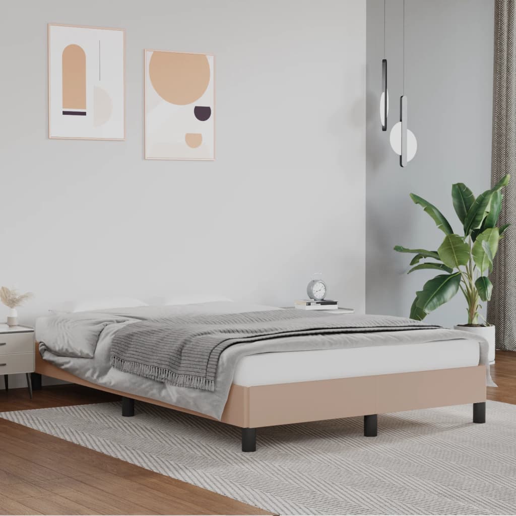 Estrutura de cama sem colchão 120x190cm couro artif. cappuccino
