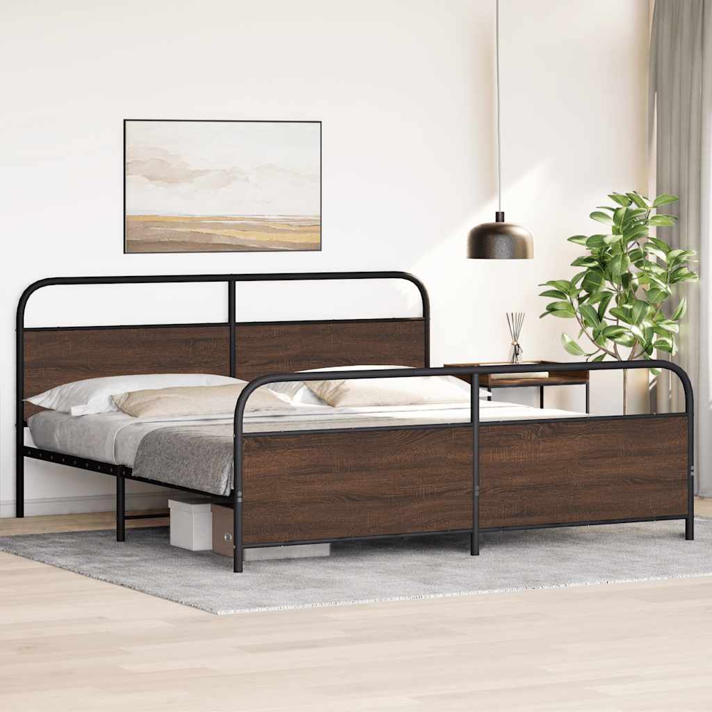 Estrutura cama sem colchão 200x200cm metal carvalho castanho