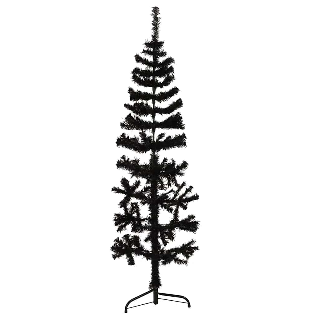 Meia árvore de natal fina com suporte 120 cm preto