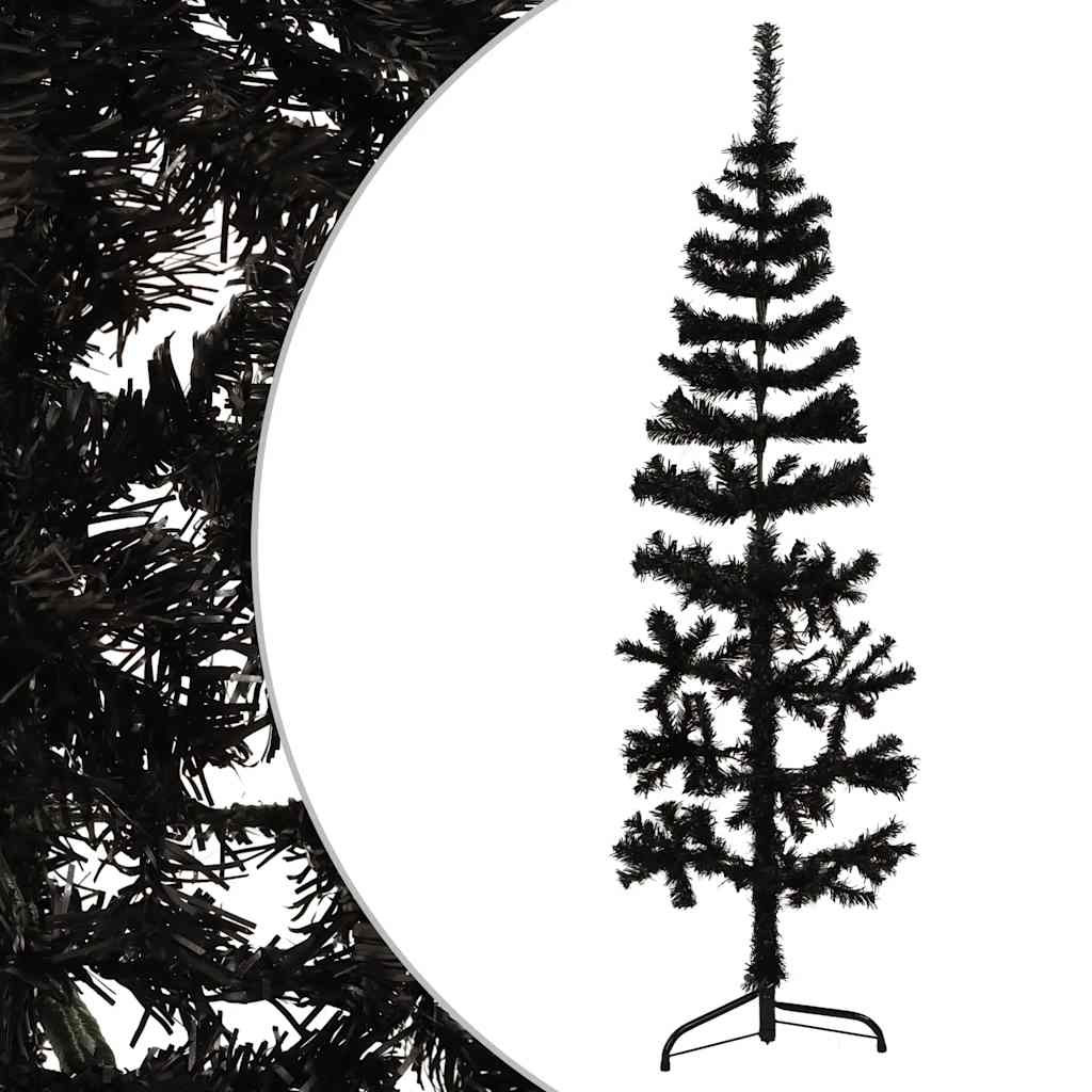 Meia árvore de natal fina com suporte 120 cm preto