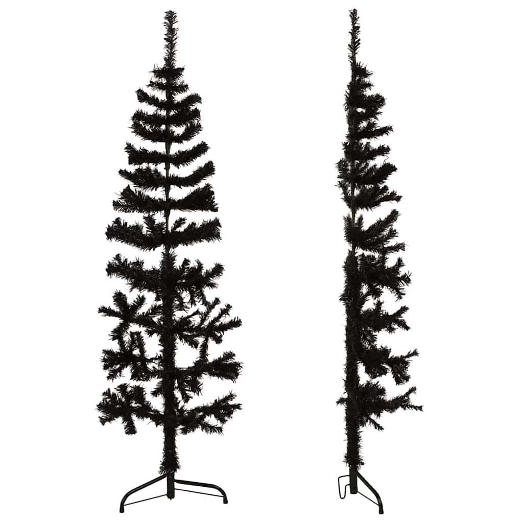 Meia árvore de natal fina com suporte 120 cm preto
