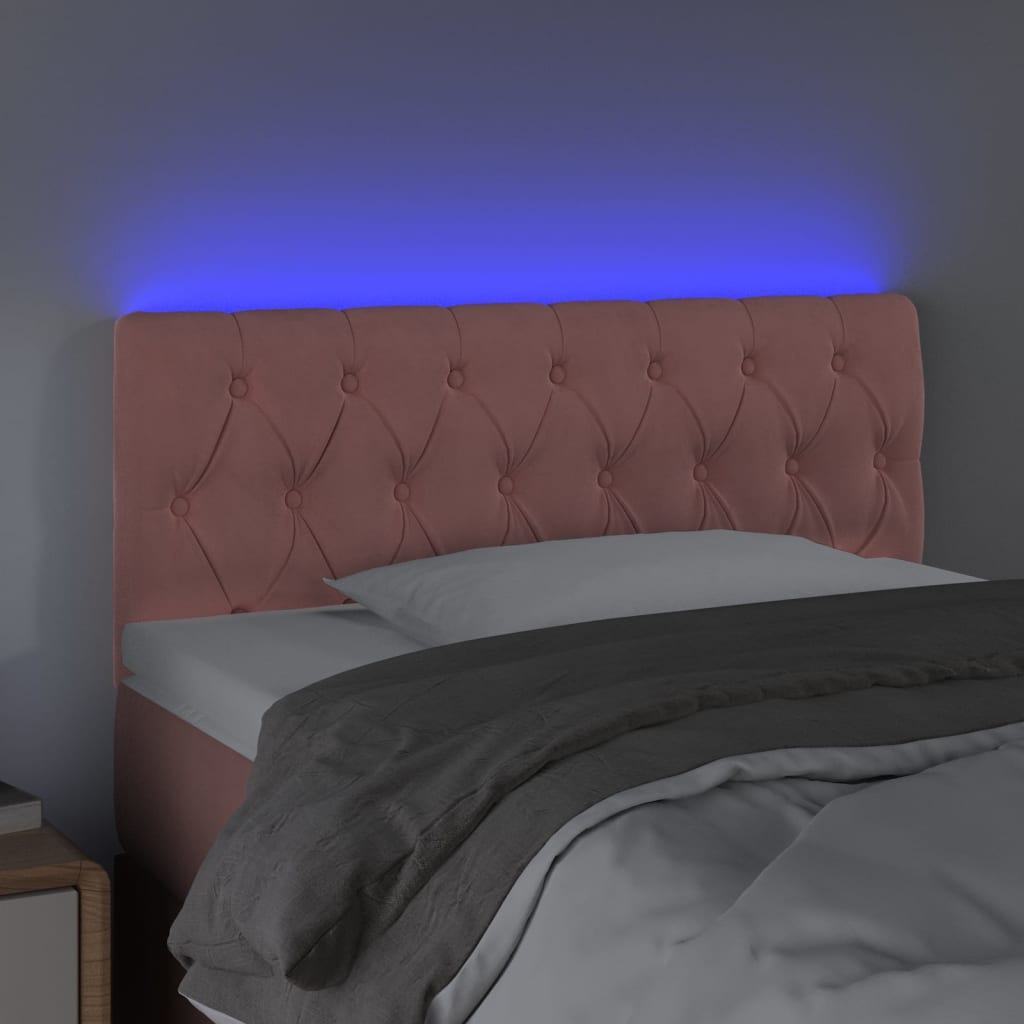 Cabeceira de cama c/ luzes LED veludo 90x7x78/88 cm rosa
