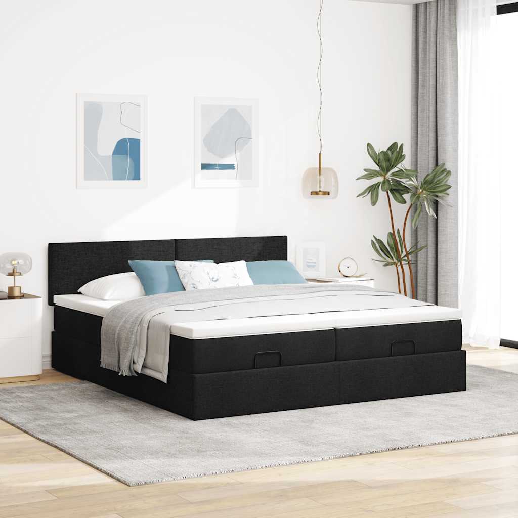 63 / 5,000Vidaxl estrutura de cama otomana com colchões tecido preto