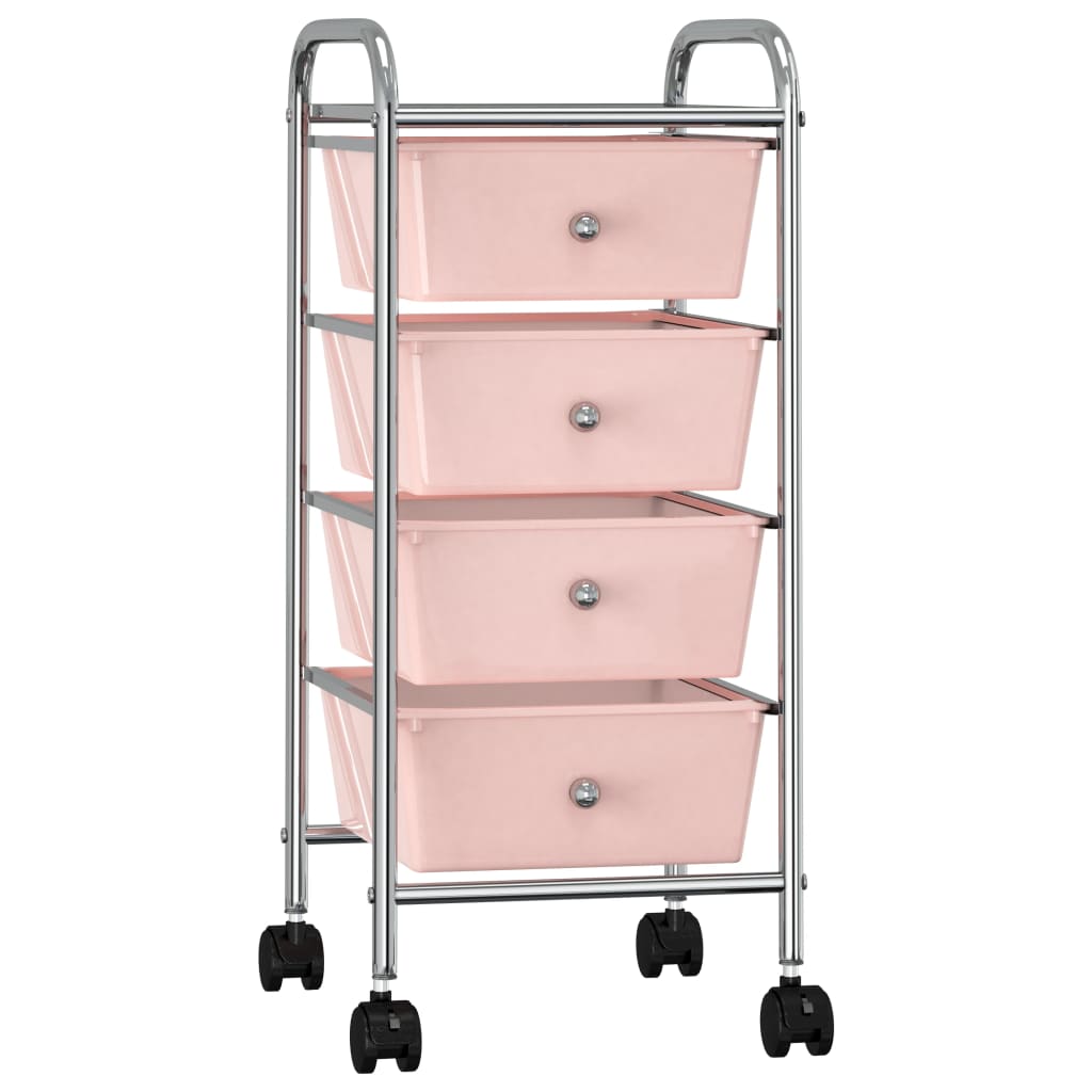 Carrinho de arrumação móvel com 4 gavetas plástico rosa
