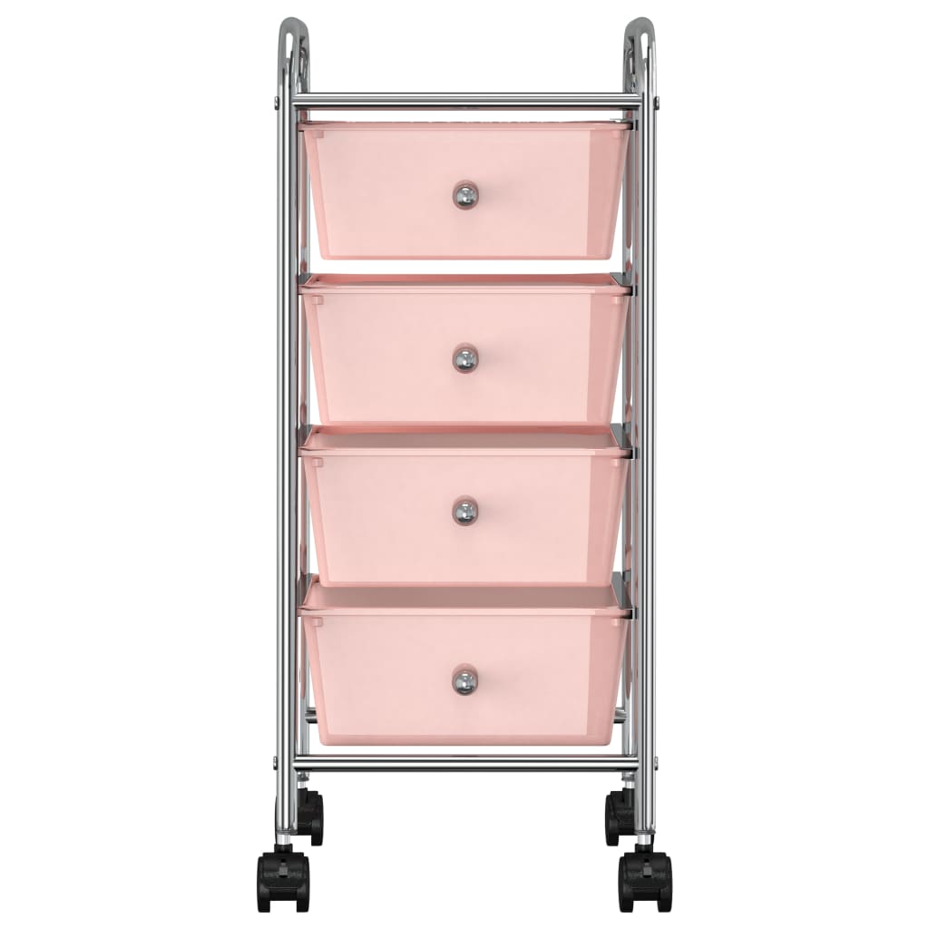 Carrinho de arrumação móvel com 4 gavetas plástico rosa