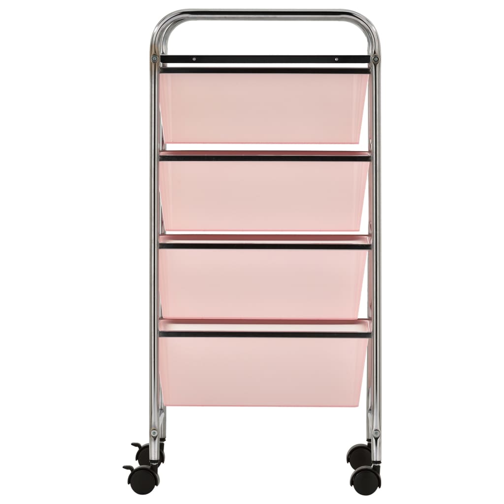 Carrinho de arrumação móvel com 4 gavetas plástico rosa