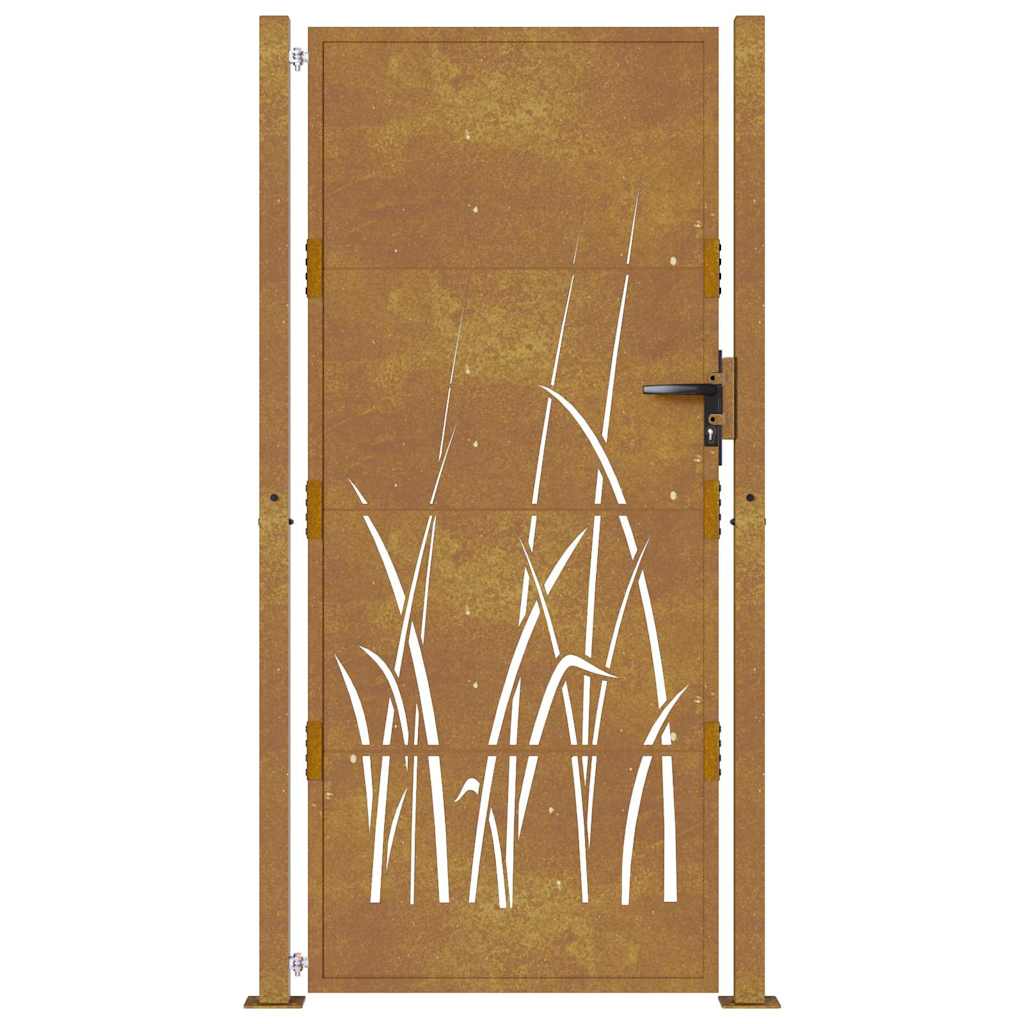 Portão de jardim 100x175 cm em aço corten com design de grama