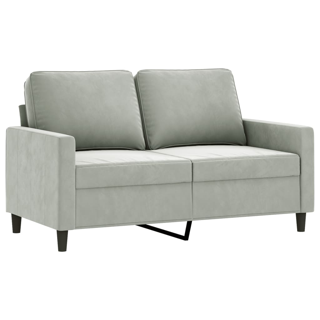 3 Pcs conjunto de sofás com almofadões veludo cinzento-claro