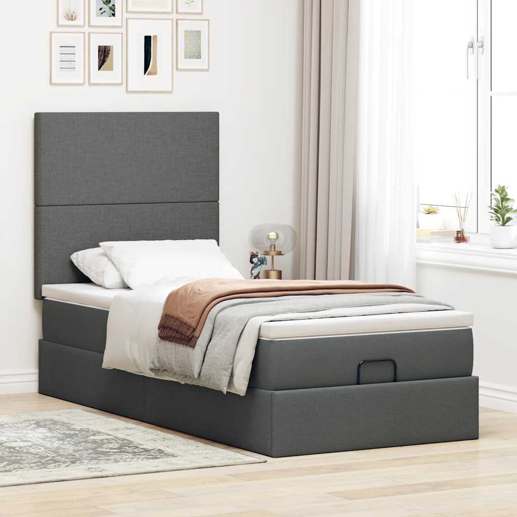 Estrutura cama otomana colchão 80x200 cm tecido cinzento escuro