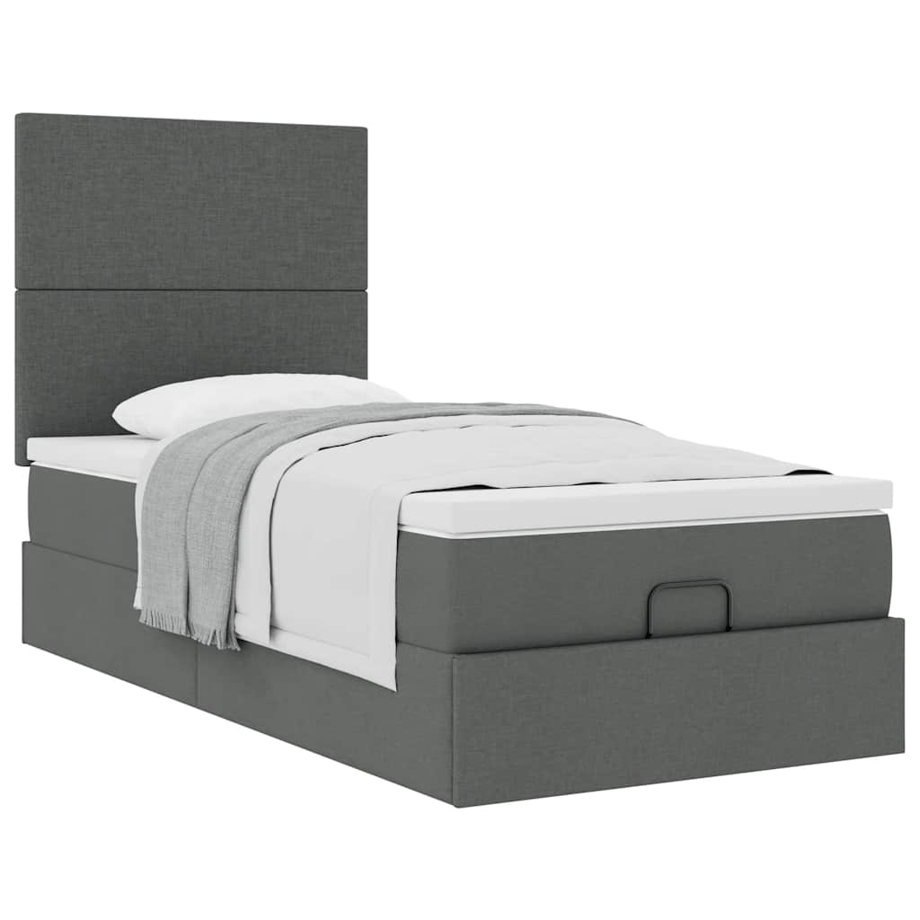 Estrutura cama otomana colchão 80x200 cm tecido cinzento escuro
