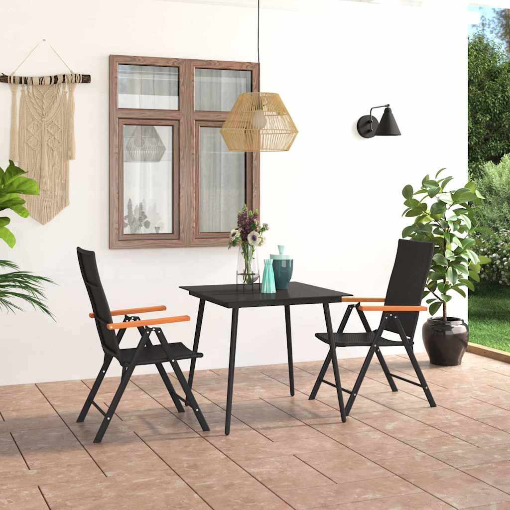 3 Pcs conjunto de jantar para jardim preto e castanho