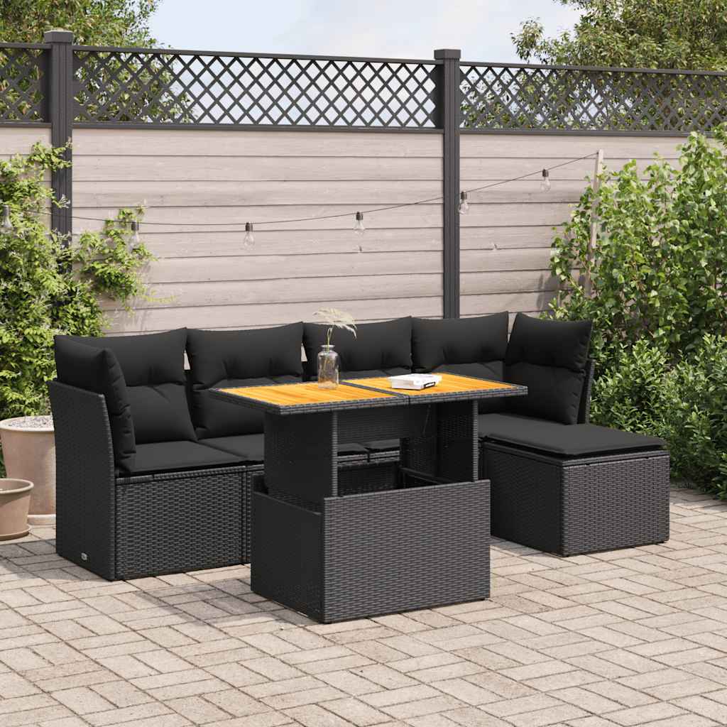 6 Pcs conjunto sofás de jardim c/ almofadões vime PE preto
