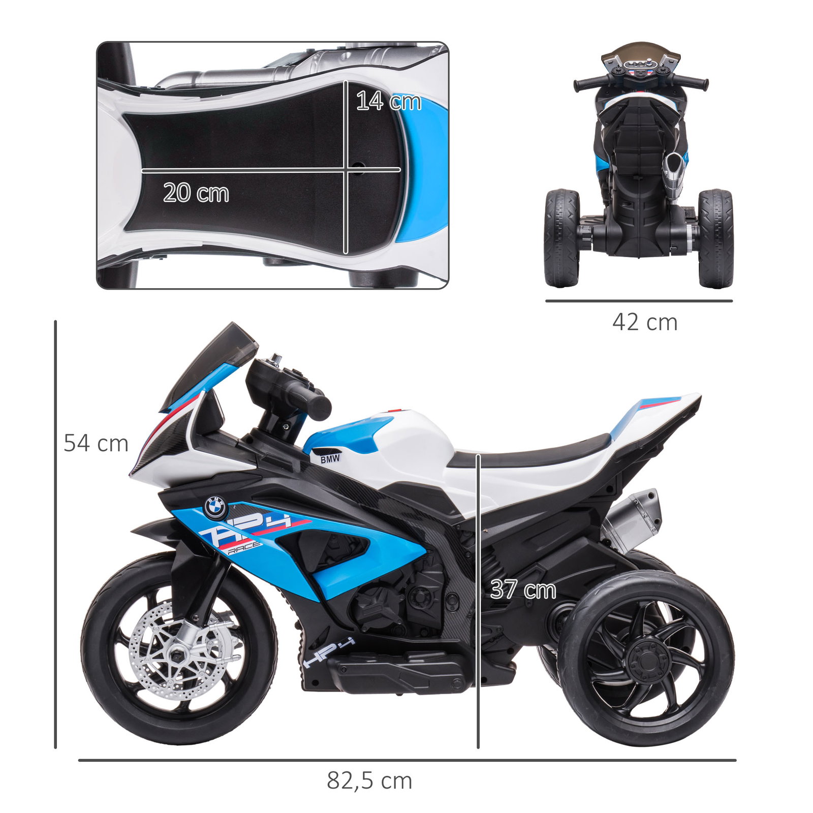 Mota elétrica bmw hp4 com música USB velocidade 2,5km/h avance e retrocesso 82,5x42x54cm vermelha