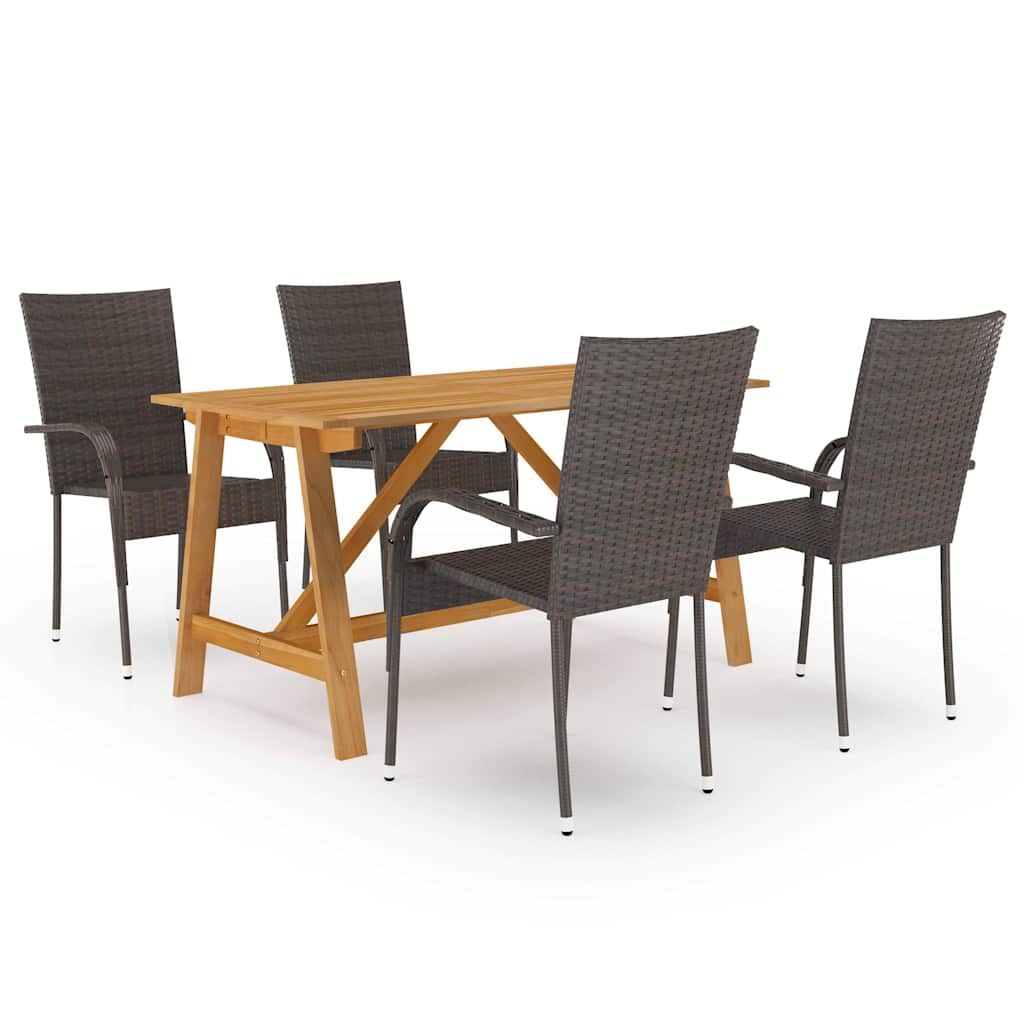 5 Pcs conjunto de jantar para jardim castanho