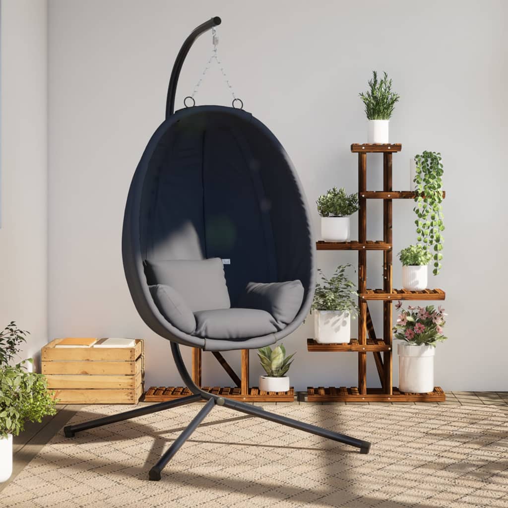 Cadeira suspensa egg com suporte em tecido antracite e aço