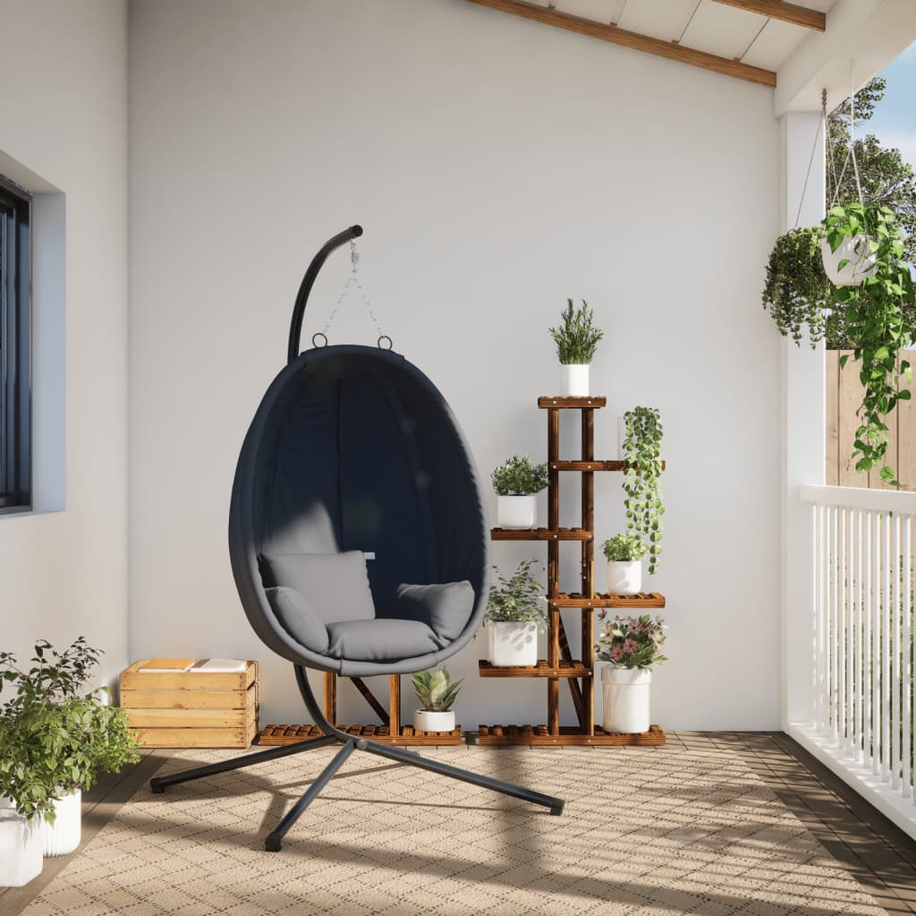 Cadeira suspensa egg com suporte em tecido antracite e aço