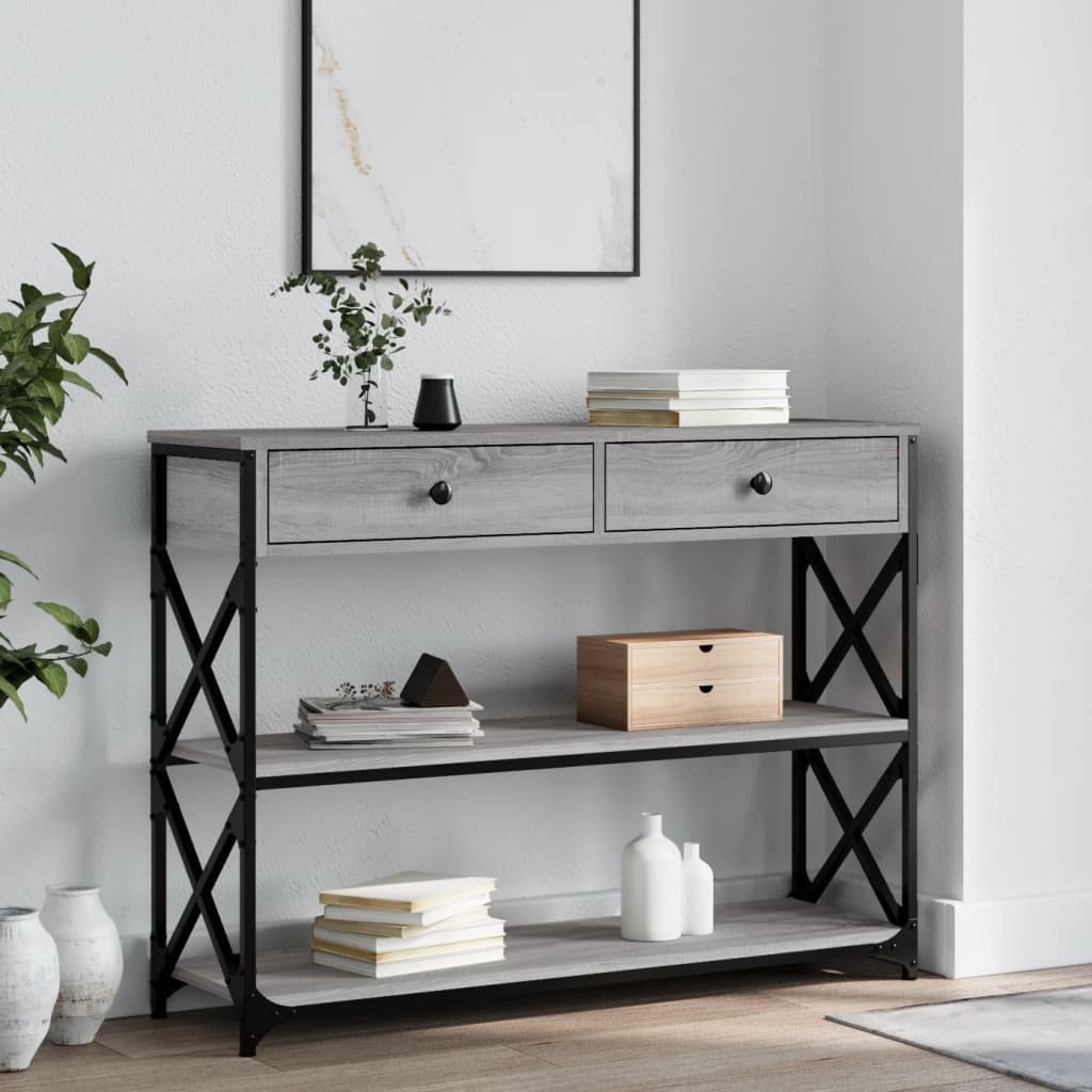 Mesa consola 100x28x75 cm derivados de madeira cinzento sonoma