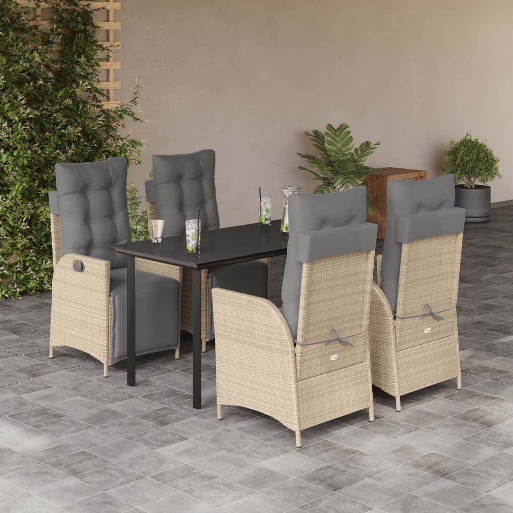 5Pcs conj. jantar jardim c/ almofadões vime PE bege misturado