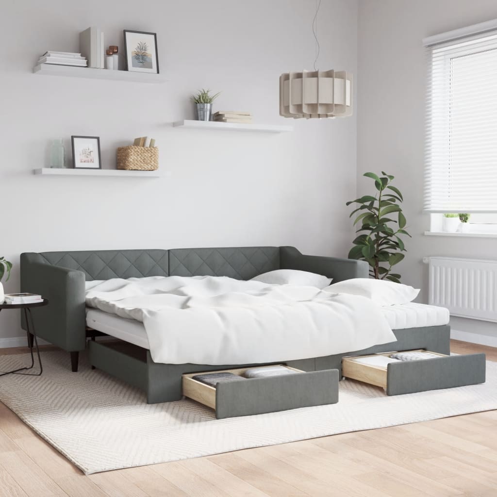 Sofá-cama c/ gavetão/gavetas 100x200 cm tecido cinzento-escuro