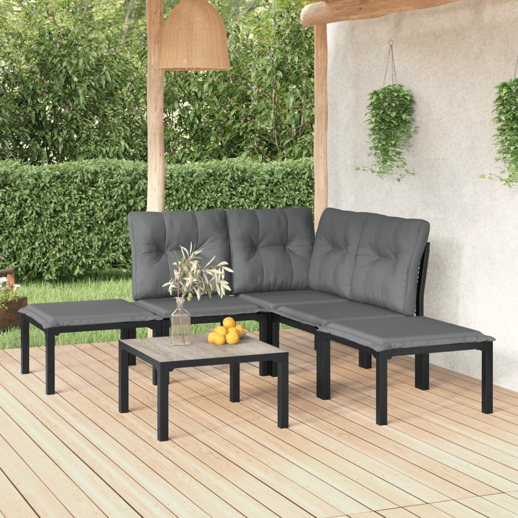 6 Pcs conjunto lounge de jardim vime PE preto e cinzento