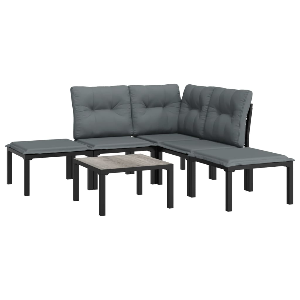 6 Pcs conjunto lounge de jardim vime PE preto e cinzento