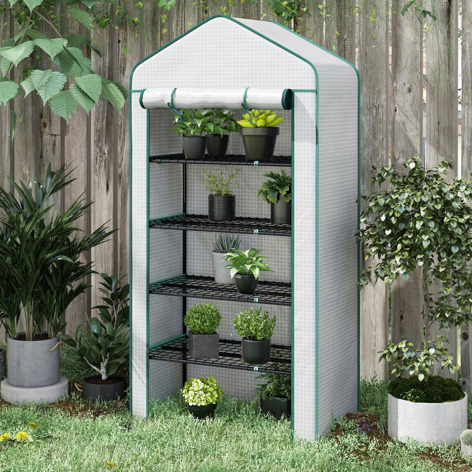 Estufa de jardim de 5 prateleiras estufa resistente com 1 porta com fecho de correr anti-UV 90x49x193 cm branco
