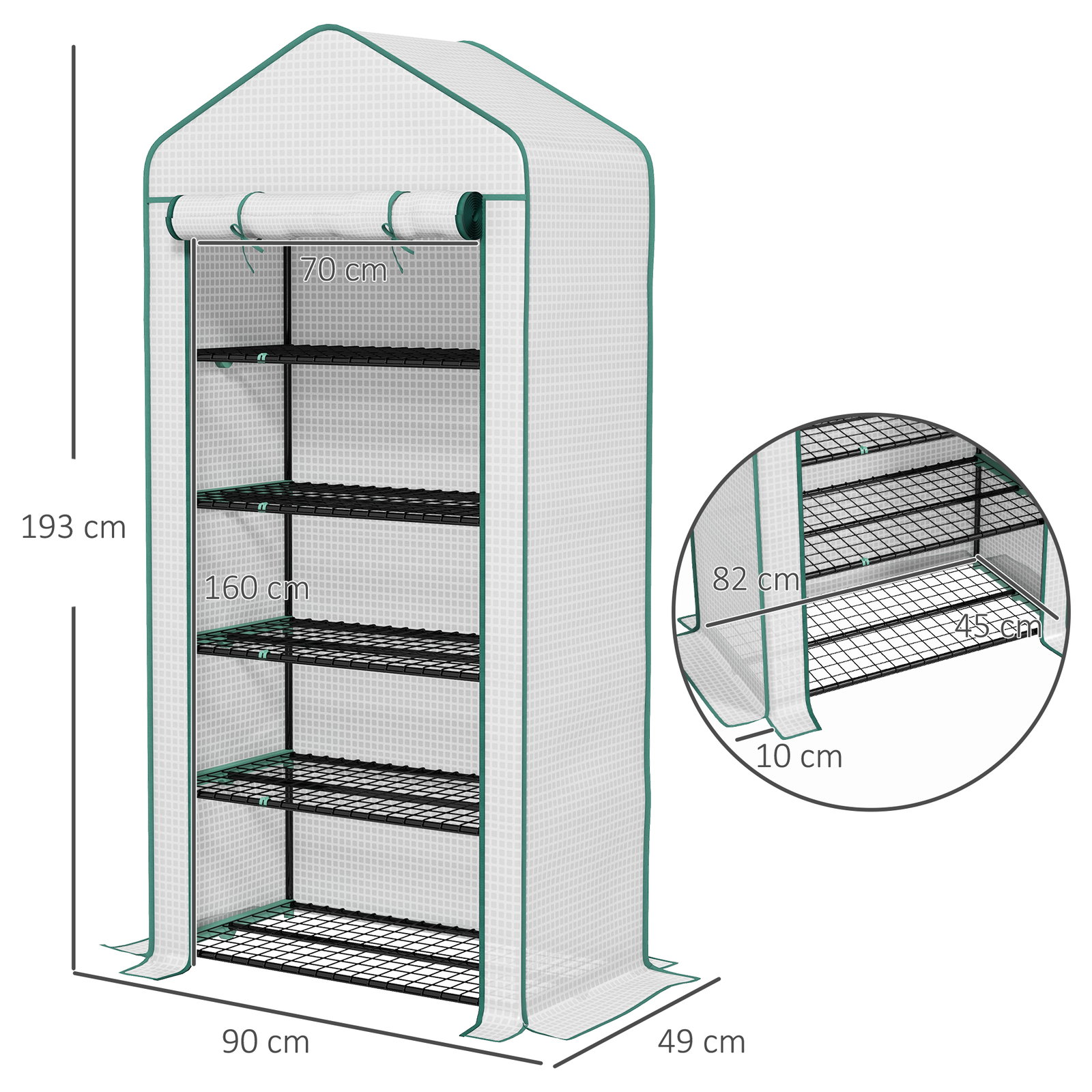 Estufa de jardim de 5 prateleiras estufa resistente com 1 porta com fecho de correr anti-UV 90x49x193 cm branco