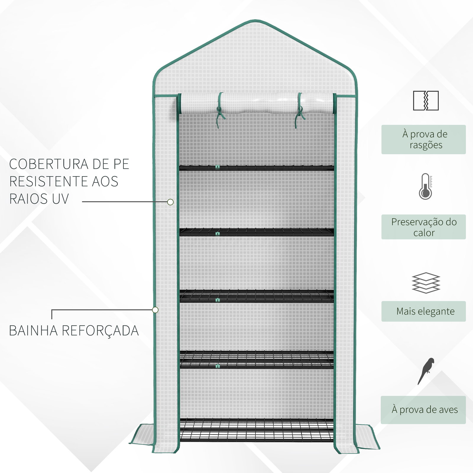 Estufa de jardim de 5 prateleiras estufa resistente com 1 porta com fecho de correr anti-UV 90x49x193 cm branco
