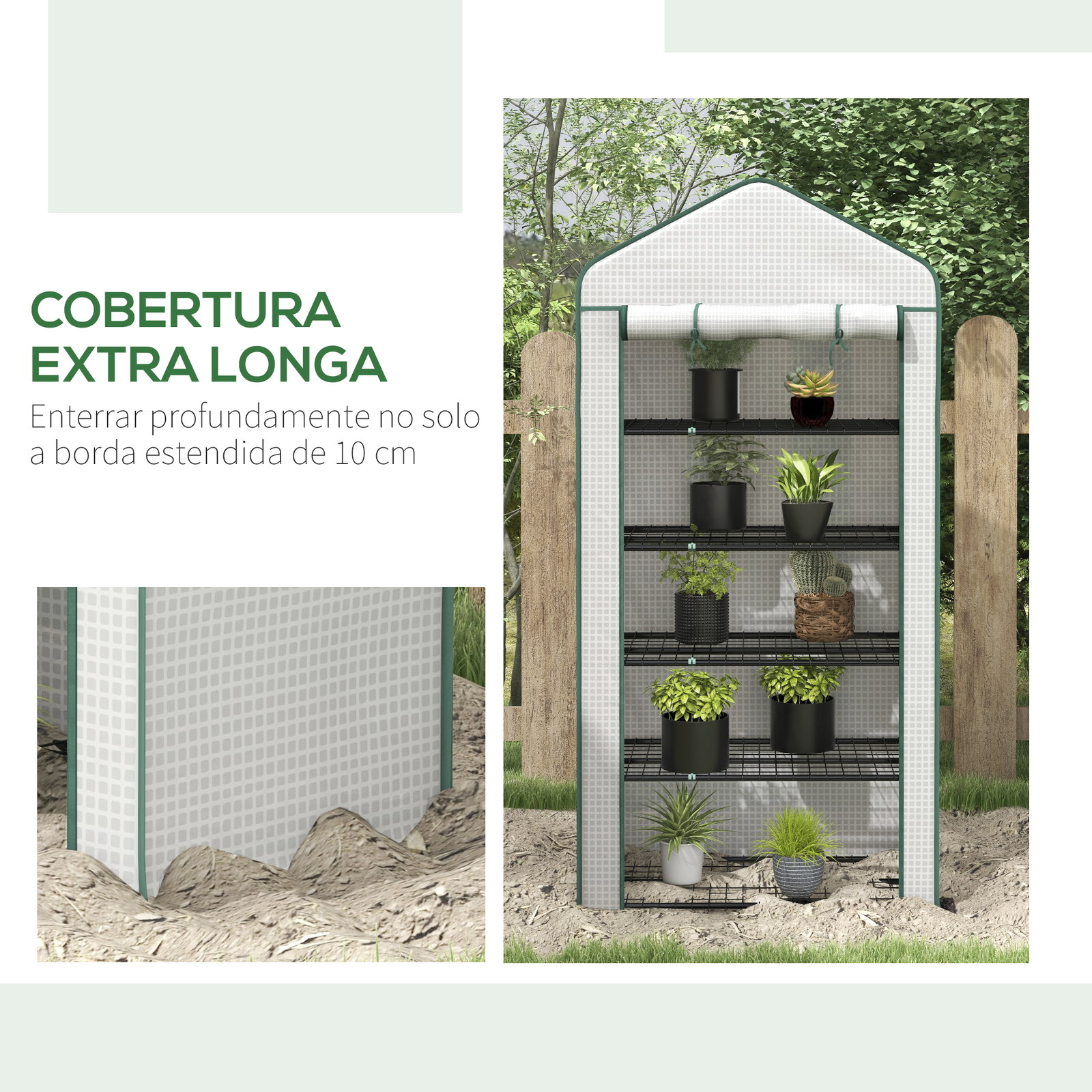 Estufa de jardim de 5 prateleiras estufa resistente com 1 porta com fecho de correr anti-UV 90x49x193 cm branco