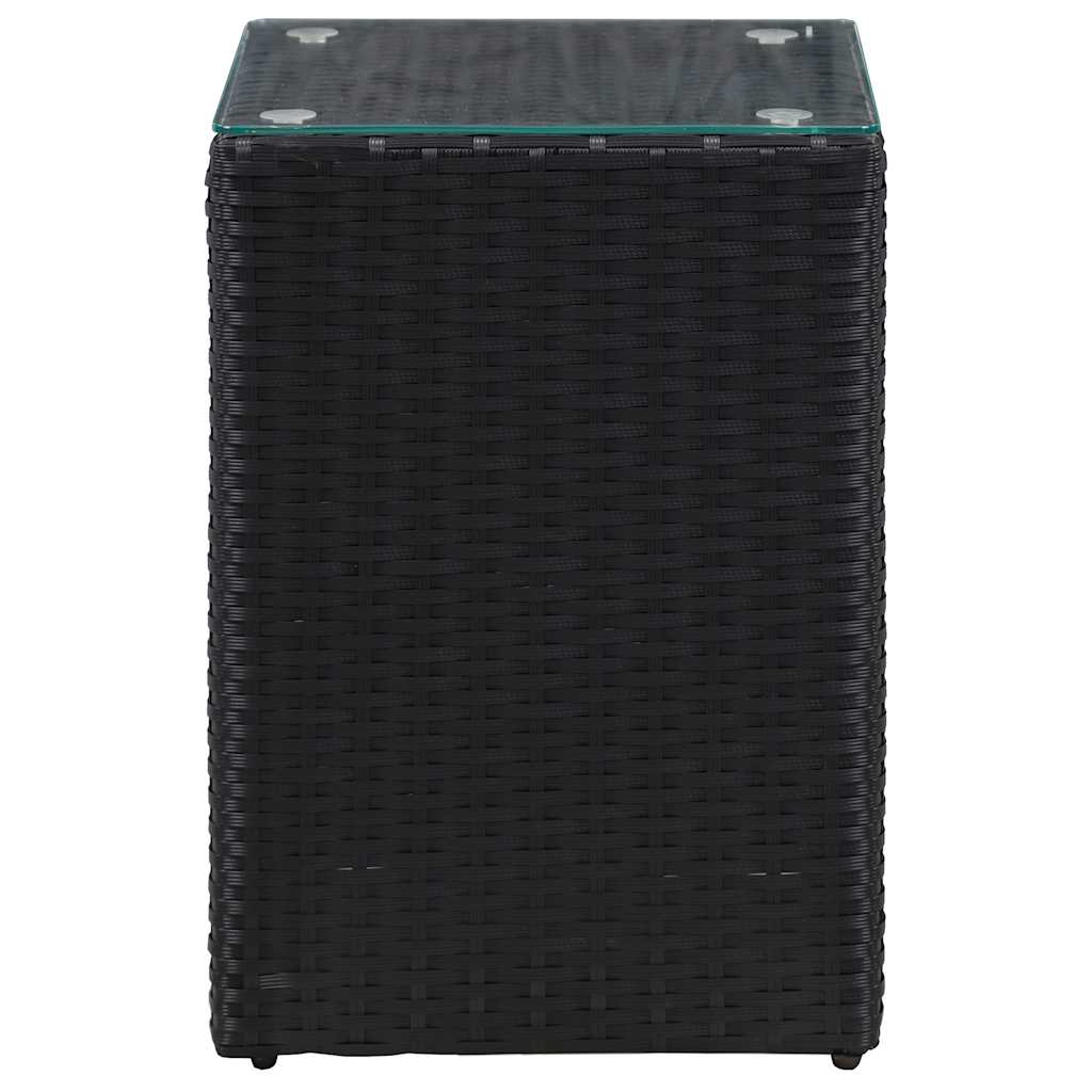 Mesas de apoio com tampo de vidro 3 pcs vime PE preto