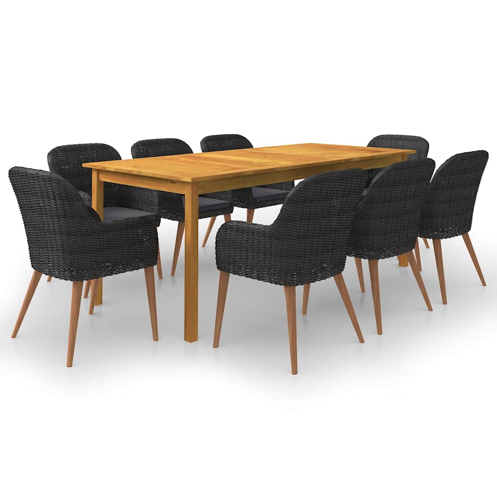 9 Pcs conjunto de jantar para jardim preto