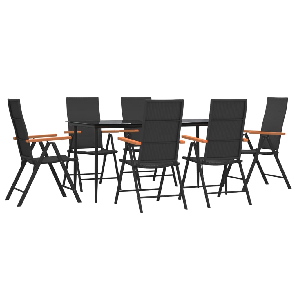 7 Pcs conjunto de jantar para jardim vime PE castanho