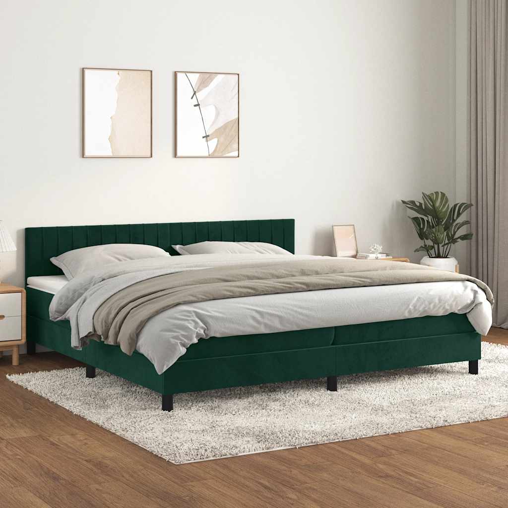 Cama com molas/colchão 200x200 cm veludo verde-escuro