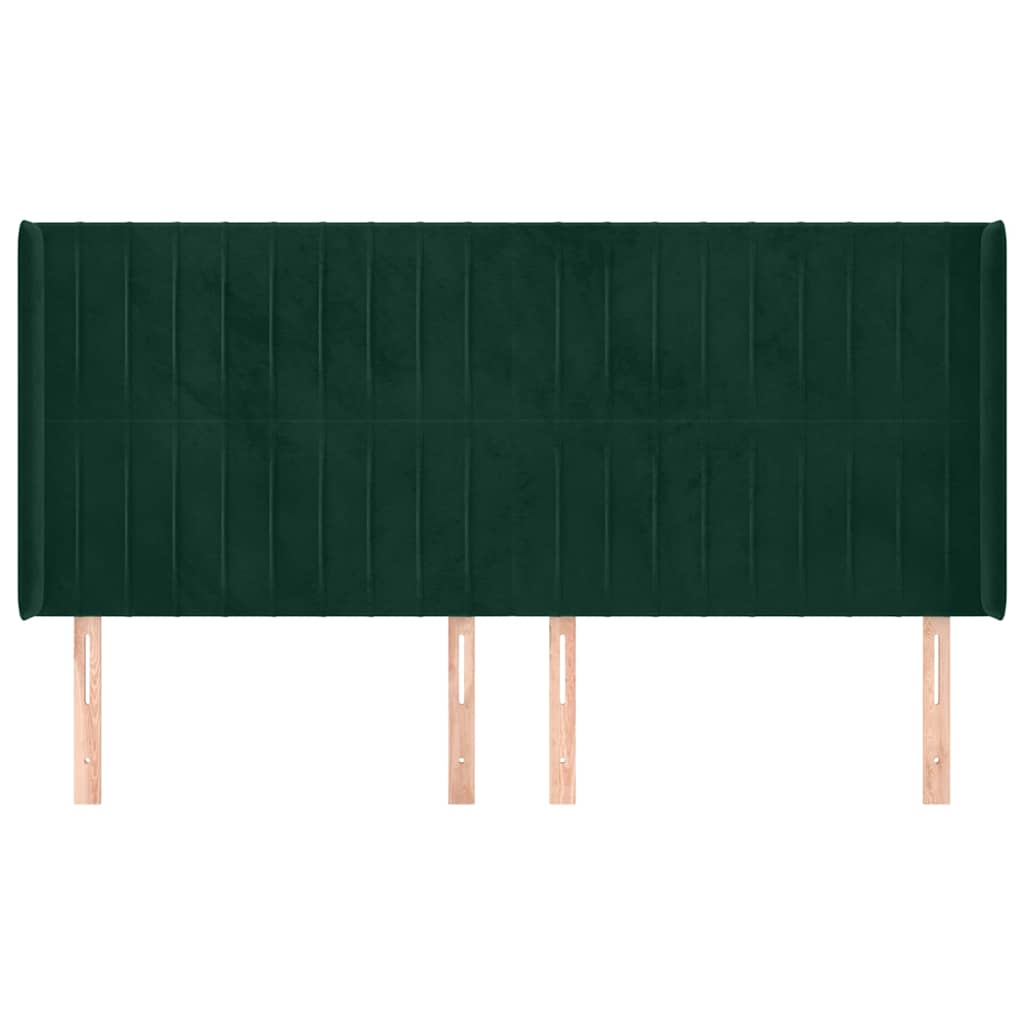 Cabeceira cama c/ abas veludo 163x16x118/128 cm verde-escuro